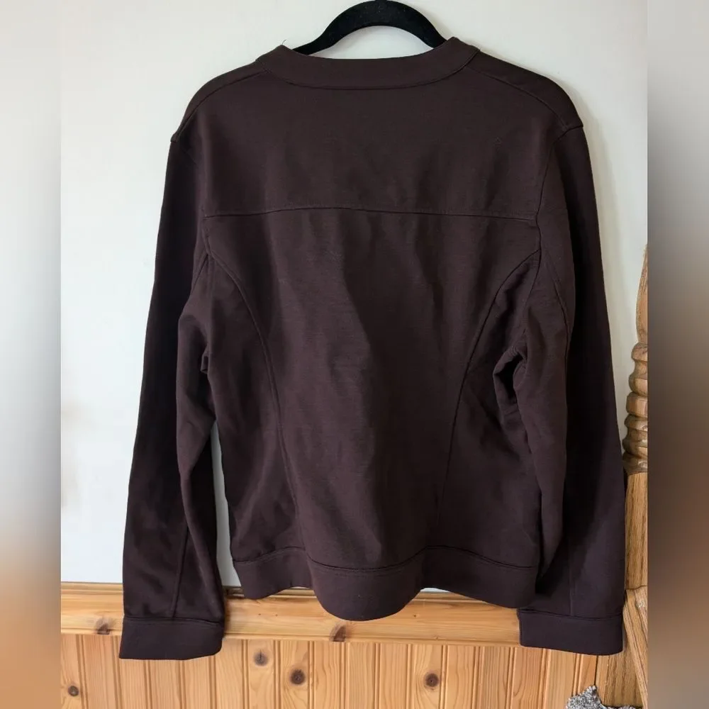 Garnet Hill‎ Eclipse Knit Zip Front Moto Jacket Mandarin Collar Brown Size Large